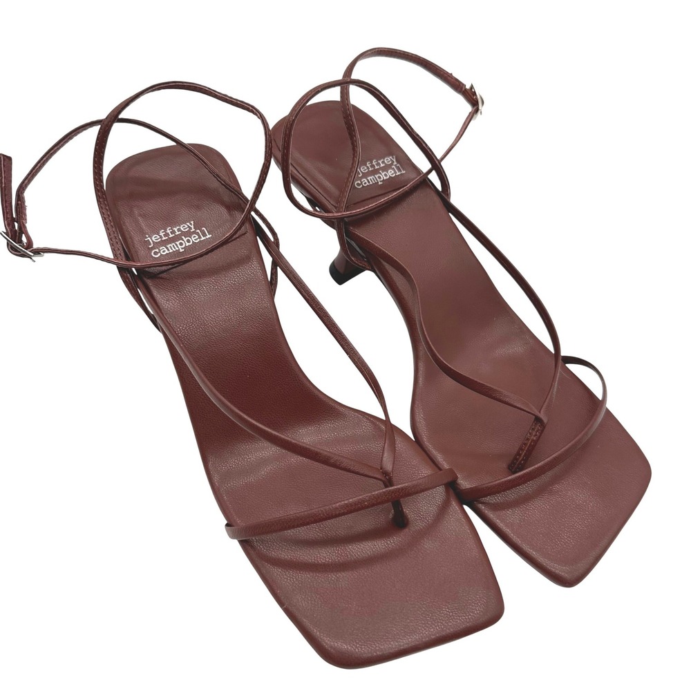Jeffrey Campbell Fluxx Burgundy/Brown Leather Strappy Kitten Heel Sandals 7.5